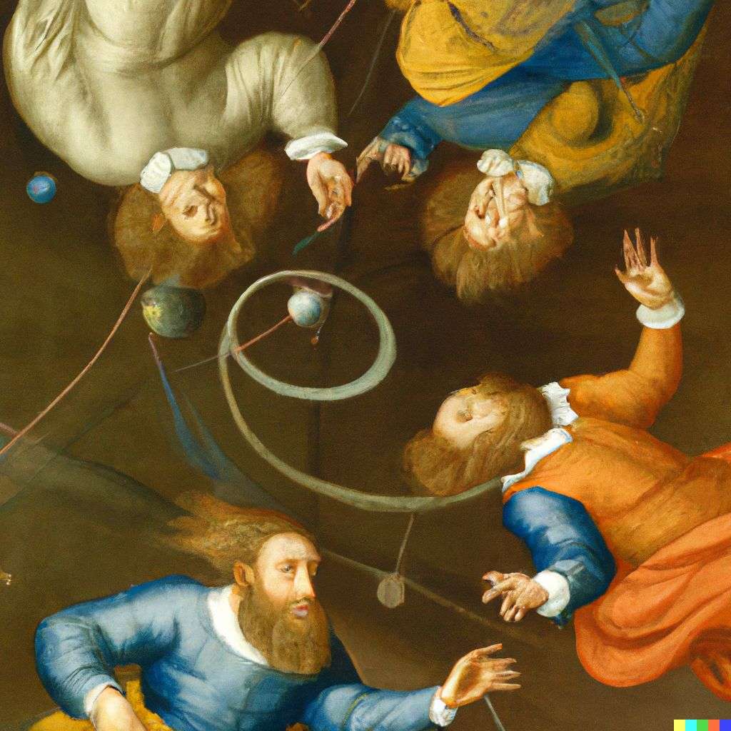 the discovery of gravity, painting from the 16th century
